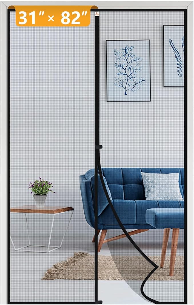 yotache Magnetic Screen Door Fits Door Size 31 x 82, Screen Size 33" x 83" Reinforced Fiberglass Net Curtain Easy Installation for Walk Through Door Black