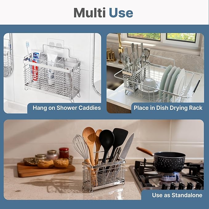 KESOL Utensil Holder Utensil Drying Rack Basket Holder with 3 Divided Compartments, Rust-resistant