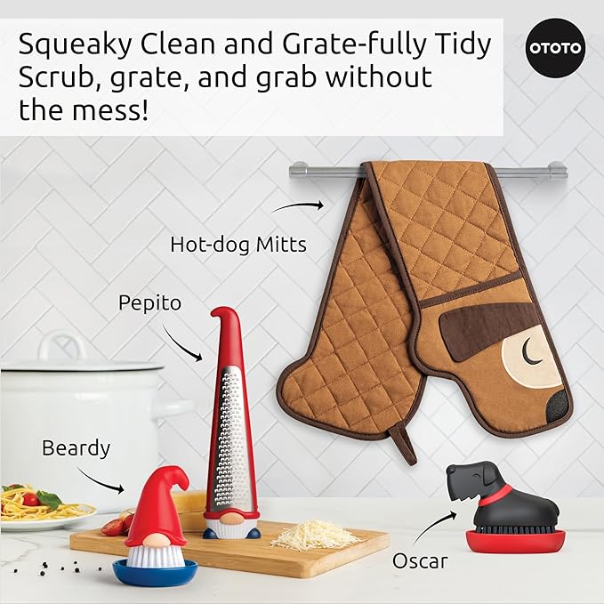 (NEW) OTOTO Oscar Dog Dish Brush - Dog Gifts, Daschund, Wiener Dog, Dish Scrub Brush, Dish Scrubber, Kitchen Vegetable Scrub Brush Palm Brush, White Elephant Gifts, Cute Kitchen Gadgets