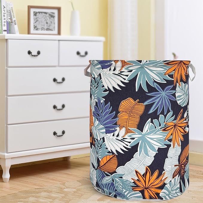 Merdes 19.7’’ Waterproof Foldable Laundry Hamper, Dirty Clothes Laundry Basket, Linen Bin Storage Organizer for Toy Collection (Plant Leaf)