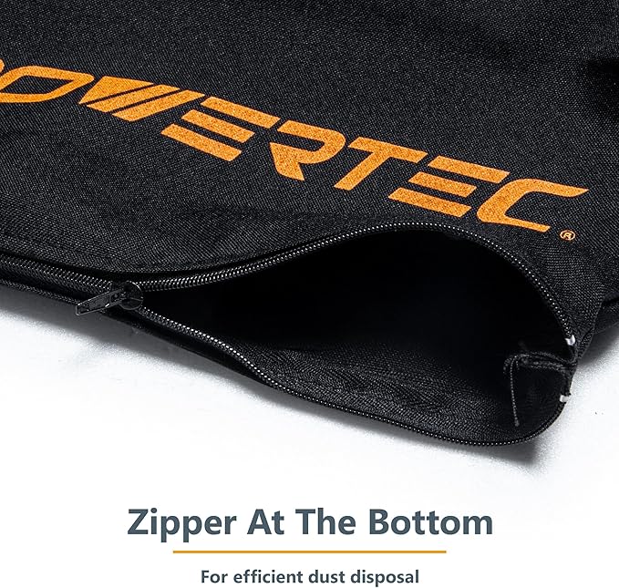 POWERTEC Miter Saw Dust Collector Bag for 7-1/4", 8-1/2", 10" Miter Saw.Fits Nominal 1-3/4" Dust Ports, Hook & Loop Dust Bag w/Zipper, Wired Adjustable Stand for Tank Belt Sander & Diagonal Saw(75076)