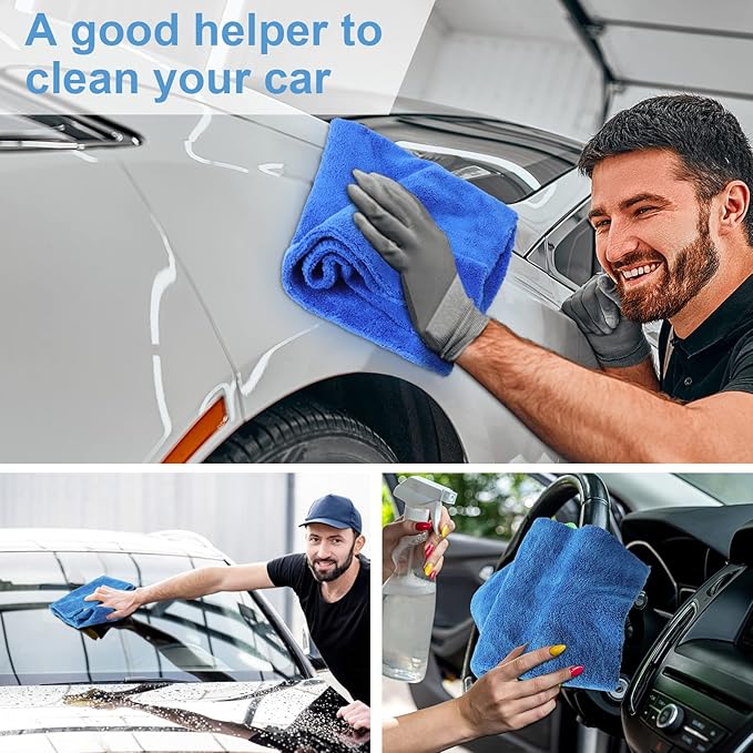Shimeyao 30 Pcs 16 x 16 Inch Edgeless Microfiber Plush Towels for Cars Detailing Drying Wash Polishing Absorbent Cleaning Cloths, 500 GSM (Dark Blue)