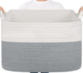 Goodpick 105L Extra Large Woven Blanket Basket Cotton Rope Storage Baskets for Organizing, Rectangle Baby Laundry Basket for Living Room Home Decor, 25"x16"x16", White & Gray