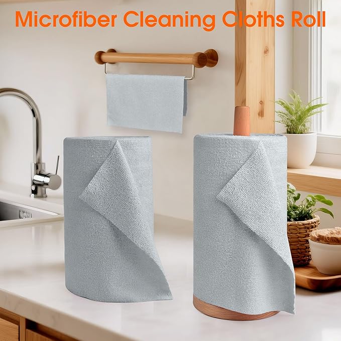 Microfiber Cleaning Cloth Roll - 100 Pack Tear Away Microfiber Paper Towels, Reusable, Washable, Scratch-Free, Kitchen Towels for Car, Home, Kitchen, Glass, Dishes(Cloud Gray)