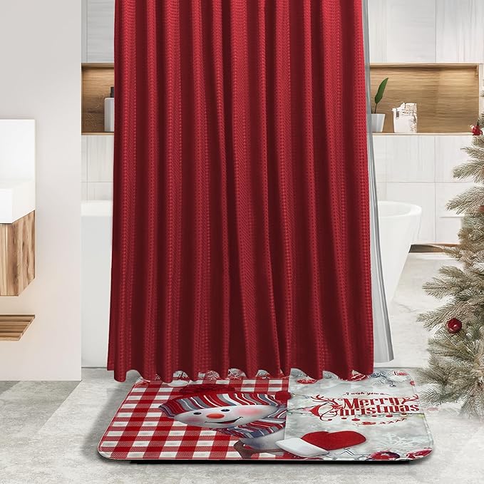 Clara Clark Bathroom Set - Christmas Bathroom Accessories Set, 14PC Bathroom Accessory Set, Christmas Bathroom Sets with Bathroom Rugs, Adhesive Corner Shower Caddy Hanging, Toilet Brush & Trash Can