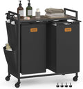 VASAGLE Laundry Hamper, Laundry Sorter Rolling Cart with Shelves, Small Side Pockets, 6 Labels, 2 Compartments, 26.4 Gal. (100 L), Ink Black and Ash Brown UBLH222BH01