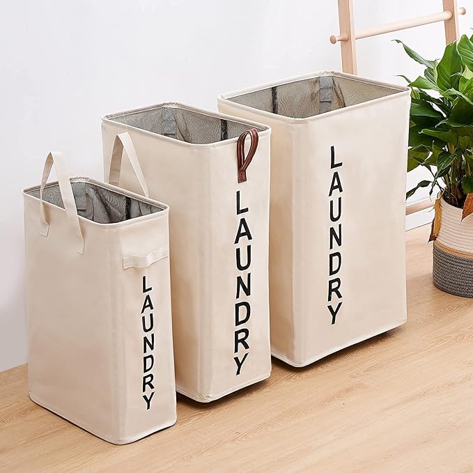 92L Large Laundry Hamper with Leather Handle,Standable Laundry Basket with Wheels ,Large Hamper,Rolling Laundry Basket White