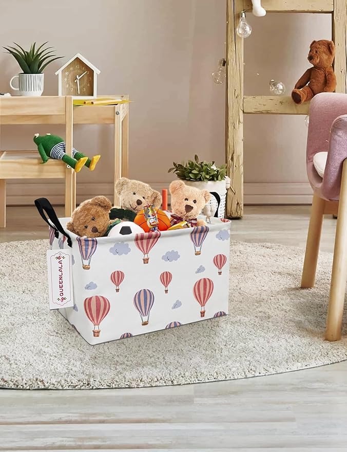 QUEENLALA Rectangular Laundry Hamper/Foldable Nursery Laundry Basket for Organizing/Storage Bin Baskets/Children Toy Office Bedroom/Toy Bin Closet Shelf Baskets（Rec-Color Balloon）