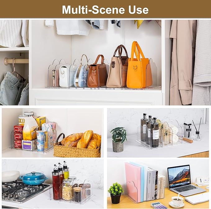 AENTGIU Purse Organizer for Closet, 2 Pack Adjustable Shelf Dividers for Handbag Storage, Transparent Handbag and Purse Storage Organizer, Bookshelf Separators Dividers for Bedroom, Office