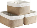 Sacyic Fabric Storage Baskets - Rectangular Baskets for Organizing Fabric, Shelves & Decorative Use (White & Khaki)