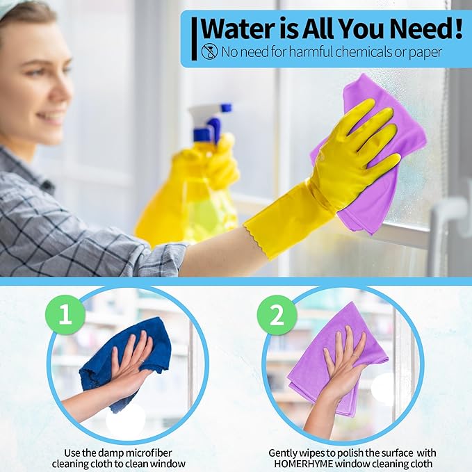 HOMERHYME Microfiber Cleaning Cloth - 10 Pack Glasses Cleaning Cloth, 16" x 14" Window Cleaning Rags, Streak Free Lint Free Polishing Cloths Wipes for Eye Glass, Stainless Steel, Windshield, Purple