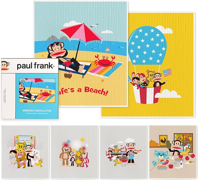 Paul Frank Swedish Dishcloths for Kitchen, 6 Pack Funny Swedish Dish Cloths Reusable Paper Towels, Super Absorbent Dish Cloths Washable Non-Scratch for Home Kitchen, Cellulose Sponge Cloths No Odor