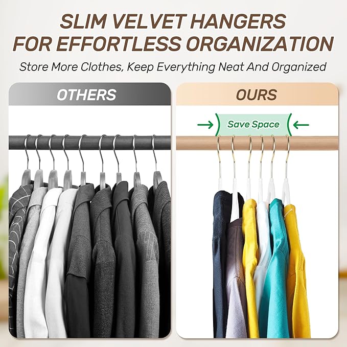 Velvet Hangers 30 Pack with Gold Hooks, Non-Slip Slim Felt Hanger for Clothes, Heavy Duty Space Saving Flocked Hangers for Dresses, Suits, Coats & Pants(White)