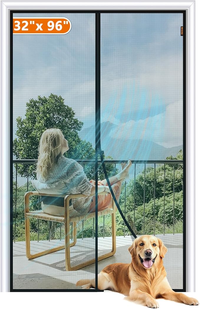 MAGZO Magnetic Screen Door Fit Door Size 32 x 96 Inch, Screen Size 34" x 97" Strong Magnets Mesh, Reinforced Fiberglass Net for Patio and Front Entrances, Gray