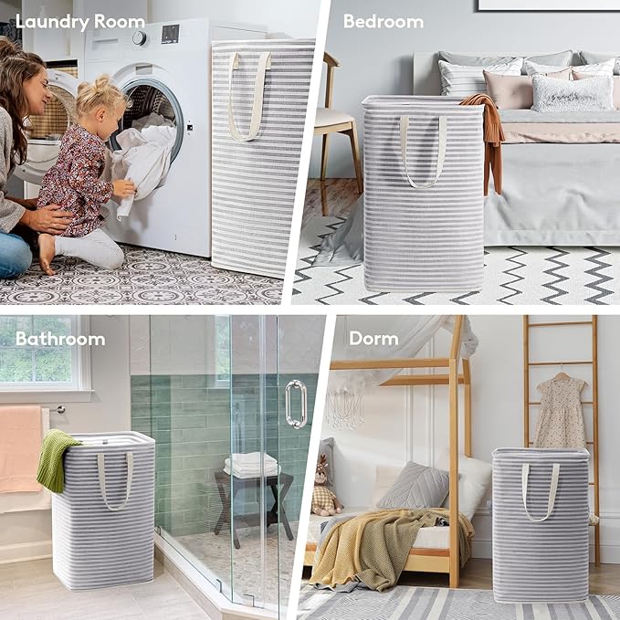 Lifewit 1 Pack Laundry Hamper Large Collapsible Laundry Baskets, Freestanding Waterproof Clothes Hamper with Easy Carry Handles in Laundry Room Bedroom Bathroom College Dorm, Grey, 80L