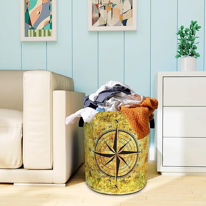 Compass Laundry Basket Oxford Cloth Funny Adventure Laundry Hamper With Handle Foldable Portable Clothes Storage Basket 18.9 X 16.5 In Storage Bag For Laundry Room/Bathroom/Bedroom/Dormitories