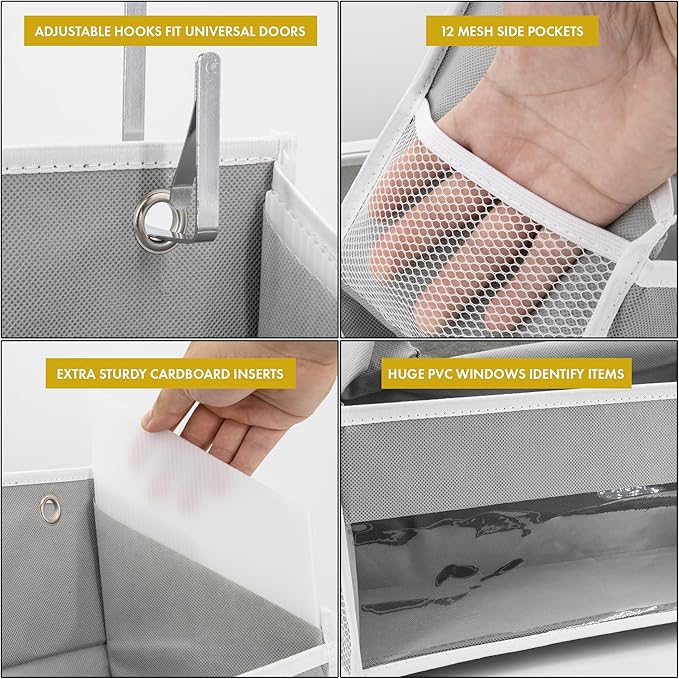HOMELUX THEORY UPGRADED 6 Tiers Over The Door Organizer Hanging - 100D EXTRA THICK & 50lbs HUGE CAPACITY, 12 Side Mesh Pockets Over The Door Shoe Organizer, Hanging Closet Organizer (Baby Blue, 2pc)