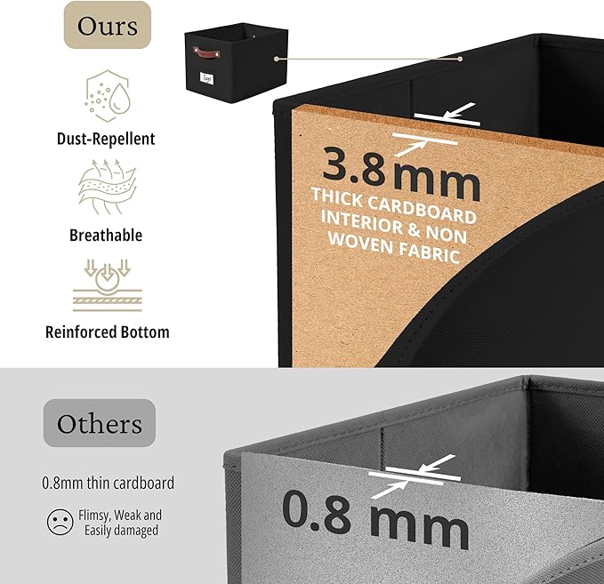 DECOMOMO Storage Baskets for Shelves - Large 15"x11"x10" Foldable Fabric Storage Bins, Baskets for Organizing with Labels (Black, 4pcs)
