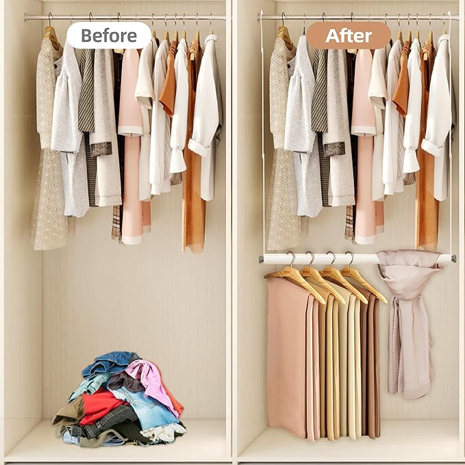 STORAGE MANIAC Adjustable Closet Rod Extender - Heavy Duty Space-Saving Clothes Hanging Bar, 1 Pack White