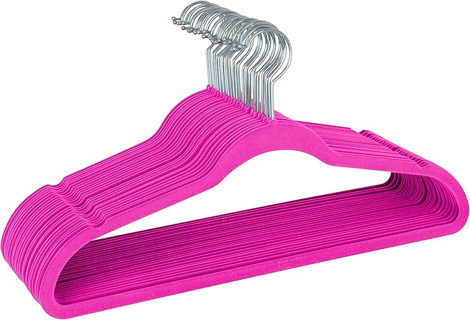 Simplify Slim Velvet Clothes Hangers | 25 Pack | Non-Slip | Shirts | Suit | Pants | Dresses | Garments | Closet Storage & Organization | Durable | Fuchsia