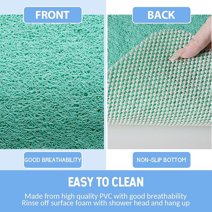 Hargiis Non-Slip Bathtub Mat, 2 Pack Anti Slip Shower Mat, Fast Drying Bathtub Mats, Foot Scrubber Mat, Anti Slip Mat for Tub, Floor, Bathroom, Kitchen, Home, Hotel (Light Green 24"×16"+24"×16")