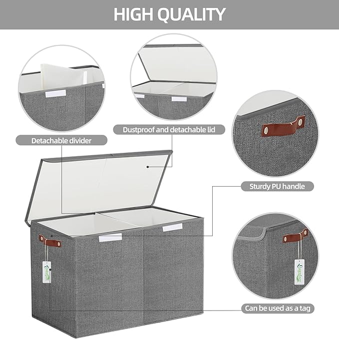Large Toy Storage Box with Lids, Collapsible Sturdy Baby Storage Organizer Chest Bin Basket for Kids, Boys, Girls, Playroom, Nursery, Bedroom, Closet 25"x13"x16" (Gray)