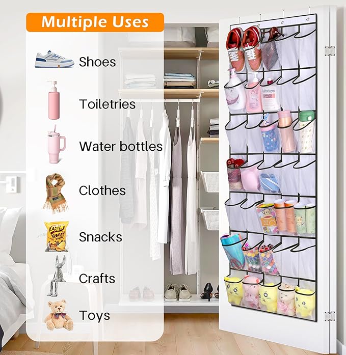 MISSLO 35 Large Pockets Over The Door Shoe Organizer Sturdy Oxford Fabric Hanging Shoe Rack for Door Mesh Closet Shoe Holder Hanger, White