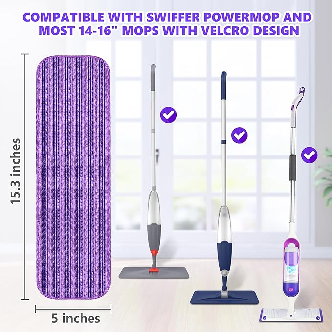 Reusable Mop Pads for Swiffer PowerMop - Microfiber Mop Pads Refills Mop Heads Replacement for Swiffer Mop Spray Mop Floor Mop, Washable Reusable Floor Mopping Refills, 18 Pack