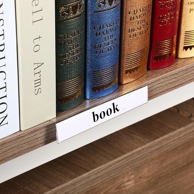 Containlol 50 Pcs Moveable Shelf Label Holders, Clear Bookshelf Label Library Shelf Markers Bookshelf Divider Tags for Library Office Classroom Home(5.1 x 0.8 Inch)