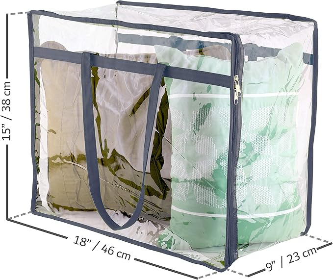 Clear Vinyl Zippered Storage Bags (3-Pack) 40L Sturdy Storage Bags for Sweaters, Blankets, Comforters, Bedding Sets and Much More! (Gray, 18x15x9)