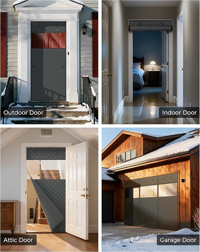 Thermal Insulated Door Curtain Fits Door Size 38 x 83 Inch, Oxford Cloth Thicken Cotton Fiber, Curtain Size 41" x 85", Single Piece Screen Insulation Cover to Keep Warm, with Clear Windows