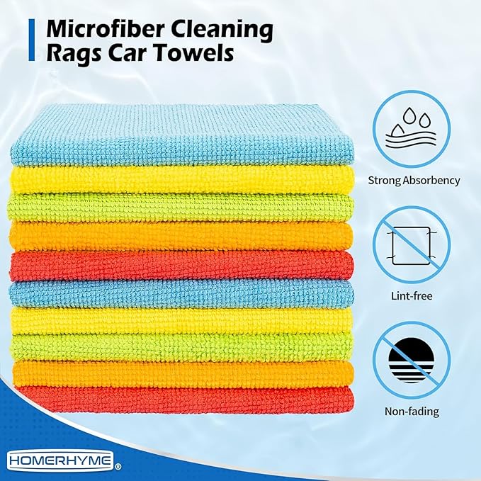 HOMERHYME Microfiber Cleaning Cloth, 150 Pack Cleaning Rags Microfiber Towel Bulk Absorbent Lint-Free Wash Cloths, All-Purpose Towels for Cars, Shop, Automotive, Garage, Home and Kitchen 11.5"*11.5"
