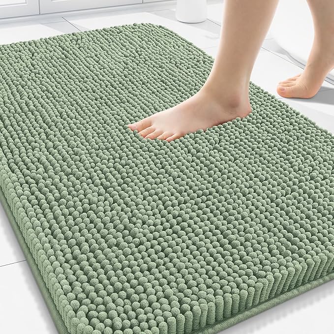 Arotive Bathroom Rugs 34x21, Extra Soft Absorbent Shaggy Chenille Bath Rugs, Machine Washable Rubber Backing Non-Slip Bath Mats for Bathroom Floor Tub and Shower, Home Decor Accessories, Sage Green