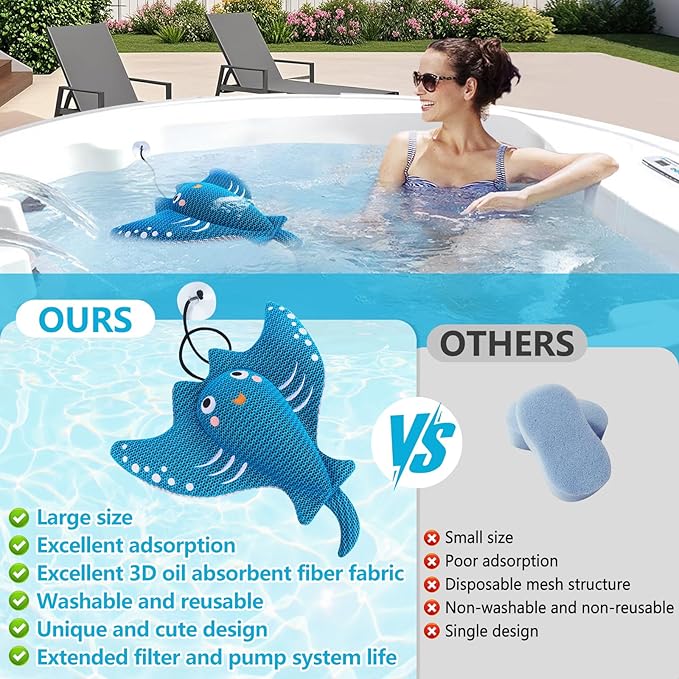 Hot Tub Scum Absorber Devilfish, 2PCS Reusable Hot Tub Oil Absorbing Floating Sponges for Spa/Pool, Hot Tub Scum Sponge Accessories to Soak Up Oils & Keep Water Clean
