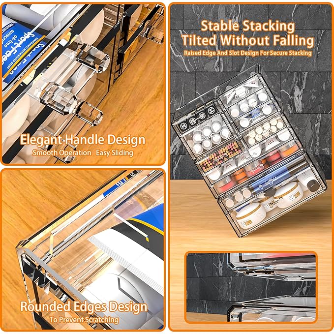 Cq acrylic 2 Pack Clear Desk Organizer With Drawers,Stackable 6 Drawers Skincare Organizer,Cute Skin Care Organizers for Vanity Hair Clip,Jewelry,Beauty Product Desk and Makeup Organizers Countertop