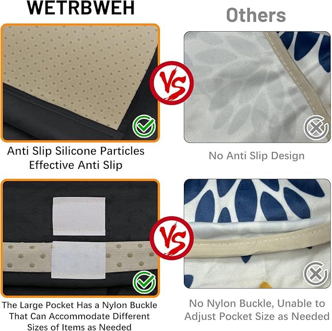WETRBWEH TV Remote Control Holder Couch Caddy, Non-slip Bedside Caddy Organizer with 5 Pockets for Key Glasses Phone Magazine Holders (Black, 35''x18'')