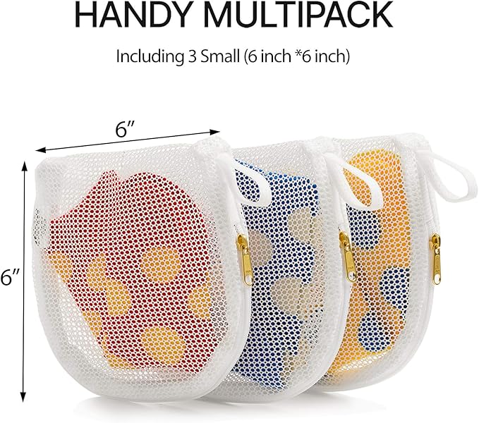 3 Packs Delicate Laundry Bags for Reusable Face Masks and Reusable Makeup Remover Pads,Fine Mesh Wash Bags,Use YKK Zipper, with Hanger Loop, Portable Mask Storage Bag (3 Small)