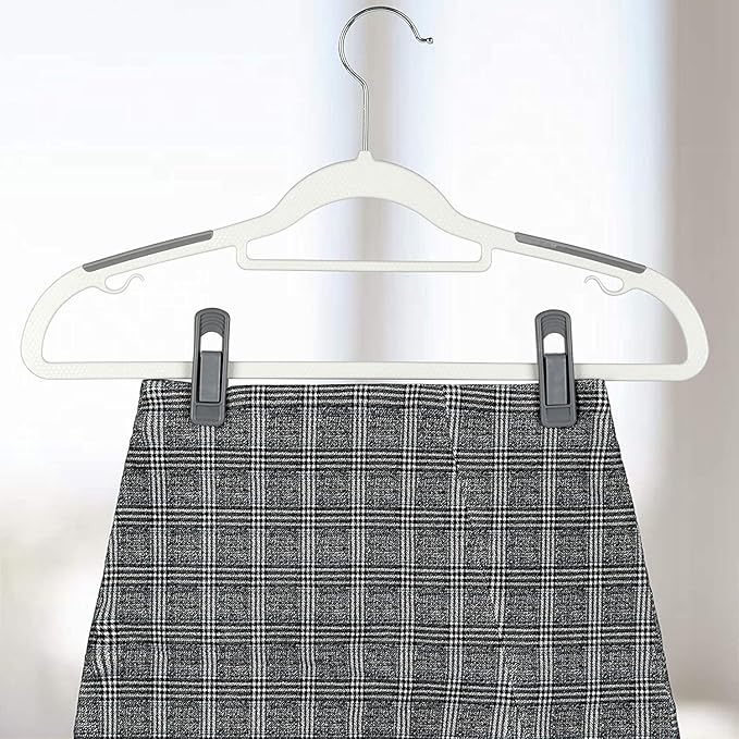Tinfol 20pc Grey Hanger Clips, Multi-Purpose Finger Clip, Plastic Clothes PIn, Strong Pinch Grip Clips for Slim-line Clothes Skirt Pant Hangers