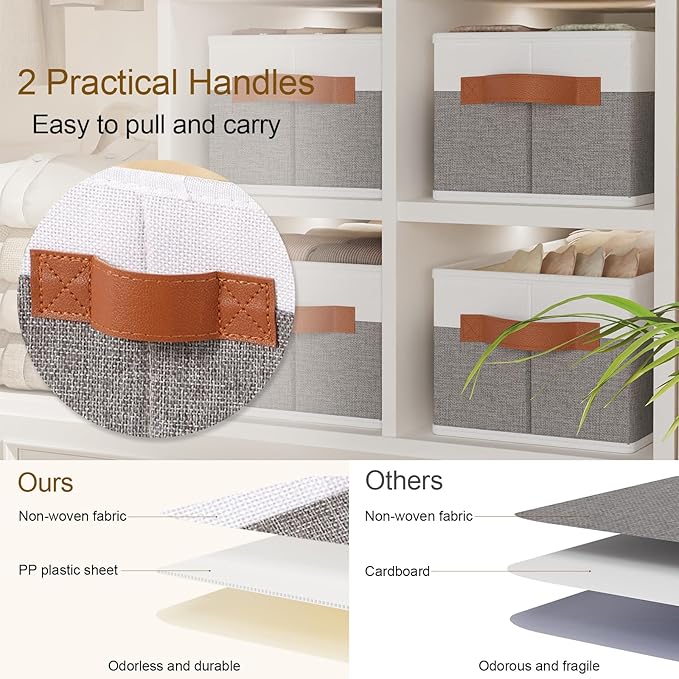 1 Pack Storage Bin, Foldable Basket for Organizing, Fabric Storage Box Container with Handles, White and Gray, 15 x 6 x 5 Inch