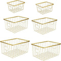 happimess BSK3001D-6SET Camden Vintage Industrial Wire Metal Nesting Storage Baskets for Shelves, Cabinets, Pantry, Countertop, Mesh Open Bin Basket for Organizing Supplies, Gold (Set of 6)