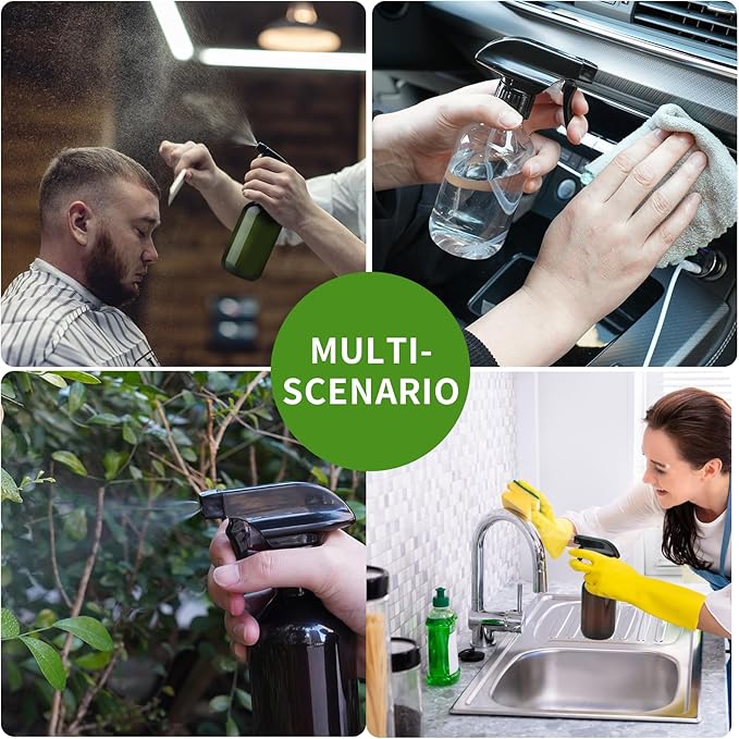 2-Pack Leakproof Spray Bottles (300ml/10oz) - Adjustable Nozzle for Fine Mist & Jet Stream | Premium Refillable Plastic Bottles for Hair Styling, Plant Misting, Cleaning Solutions (Green)