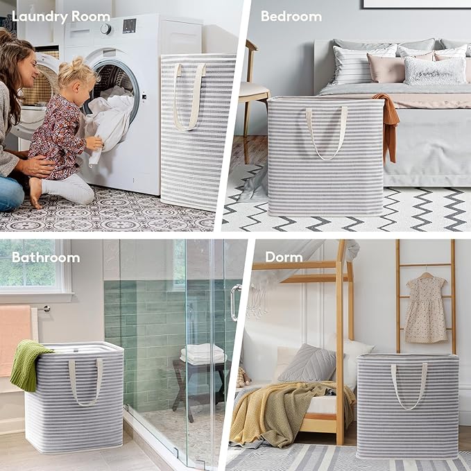 Lifewit 3 Pack Laundry Hamper Large Collapsible Laundry Baskets, Freestanding Waterproof Clothes Hamper with Easy Carry Handles in Laundry Room Bedroom Bathroom College Dorm, Grey, 3 x 90L