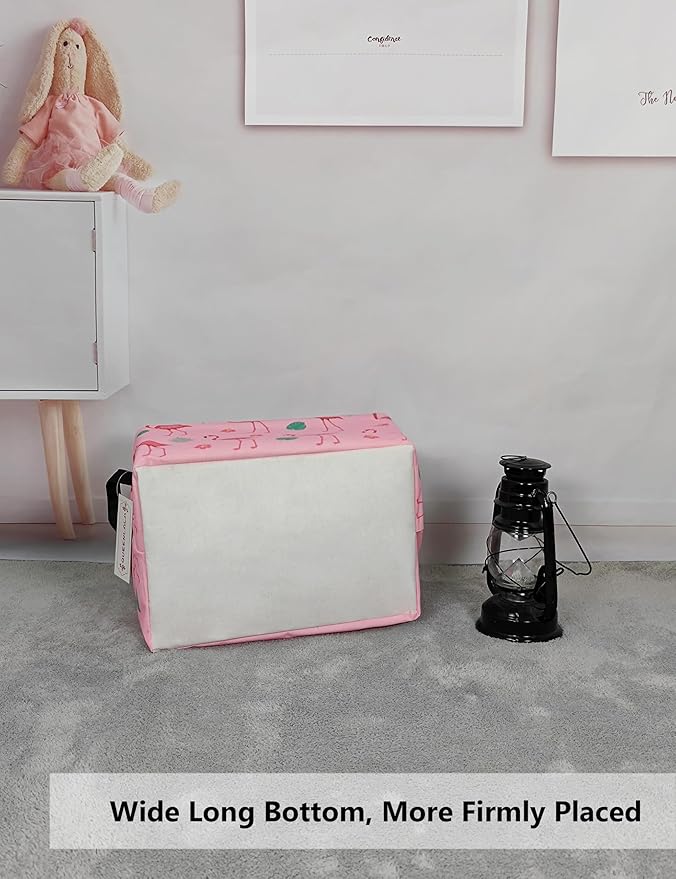 QUEENLALA Rectangular Laundry Hamper/Foldable Nursery Laundry Basket for Organizing/Storage Bin Baskets/Children Toy Office Bedroom/Toy Bin Closet Shelf Baskets（Rec-Pink Flamingo）