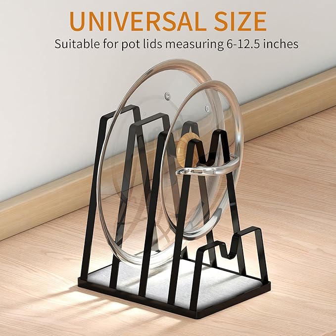 YIGII Pot Lid Holder with Fast Drying Stone - Multifunctional Cutting Board & Pan Lid Organizer, Spoon Rest, Utensil Holder for Kitchen Countertop, Black Storage Rack for Stove Top