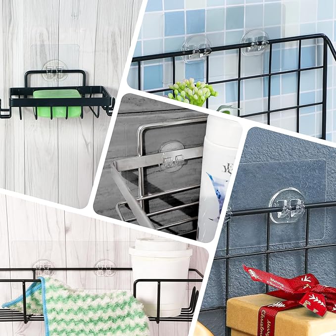 Esayendder 14 Pack Shower Caddy Adhesive, Strong Adhesive Hooks, Soap Holder, Bathroom Rack, Kitchen Rack