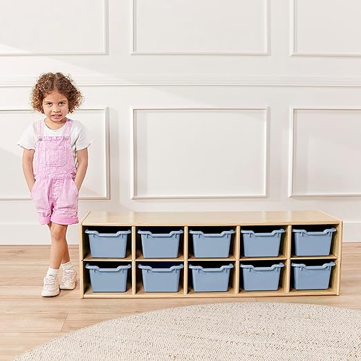 ECR4Kids Scoop Front Storage Bins, Multipurpose Organization, Powder Blue, 10-Piece