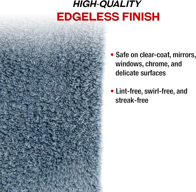 Detailer's Preference Extra Absorbent Ultra Plush 500GSM Edgeless Microfiber Towels, Car Detailing & Home, Streak-Free, Lint-Free, Scratch-Free, Machine Washable & Reusable, 16x16 Inch, 6-Pack, Gray