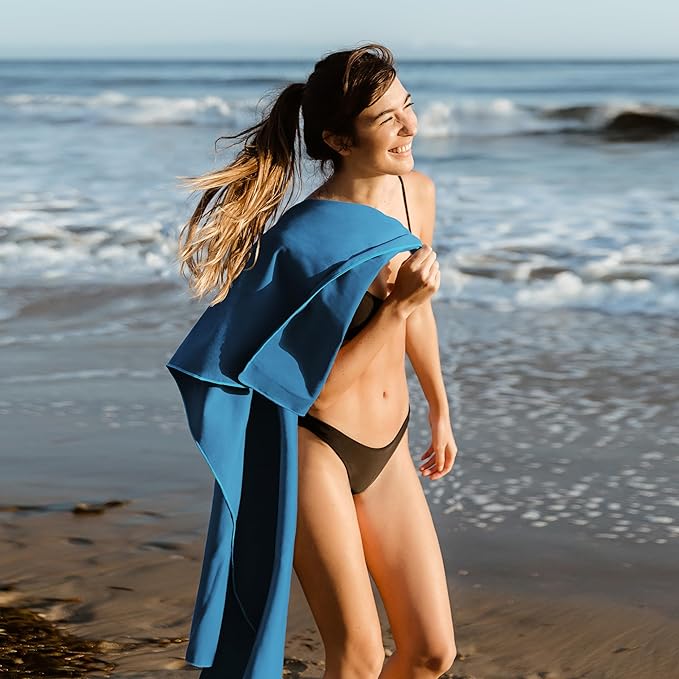 Hero Microfiber Large Beach Towel Compact for Travel (Blue, 40" x 72") (Pack of 2)