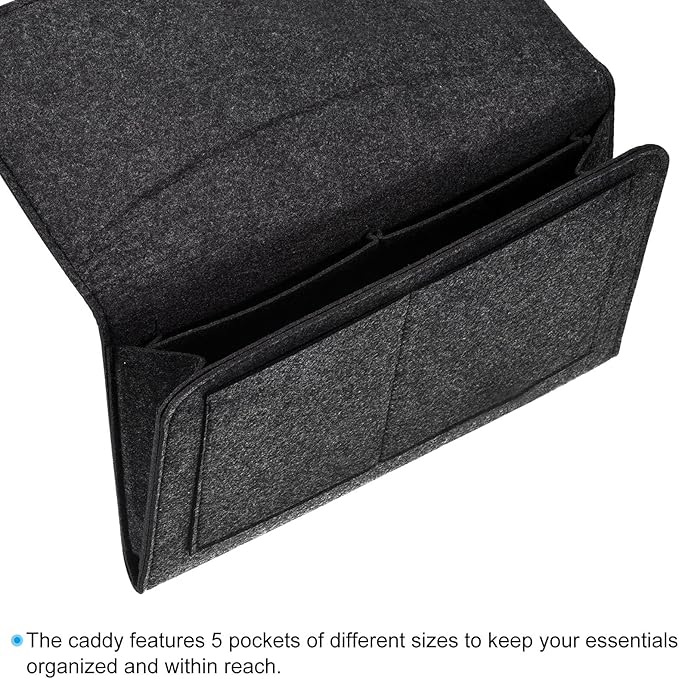 PATIKIL 13in Bedside Caddy, Bed Caddy Bedside Organizer Hanging 5 Pocket Soft Felt Bed Pockets Bedside Storage Organizer Remote Control Holder for Bedroom Phones Glasses, Grey