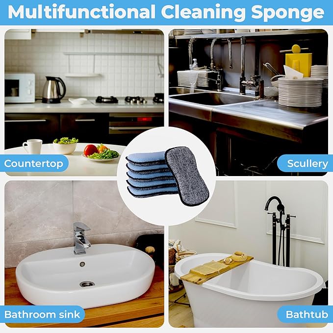 GRANNY SAYS Sponges Kitchen for Washing, Dish Washing Scrubbers, Scrubbing Pad for Cleaning, Scrub Sponge for Kitchen Non - Scratch, Scouring Pad for Pots and Pans, Washable & Microfiber Pad, 18 Pack